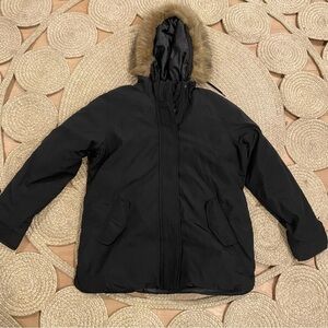 Old Navy faux fur hooded utility parka jacket size L black Unisex
